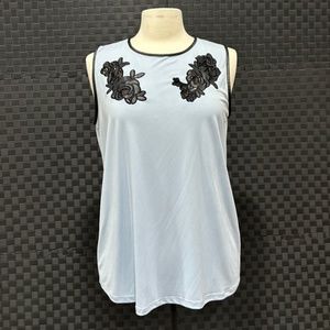 Karl Lagerfeld Paris Women's Round-Neck Floral Light Blue Blouse